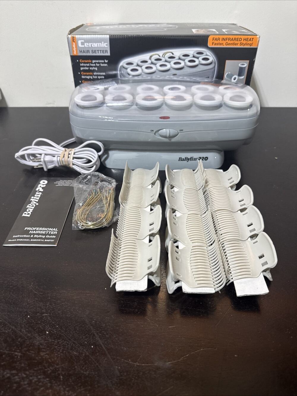 BaByliss Ceramic Hair Setter with White and Gray Rollers and Clips
